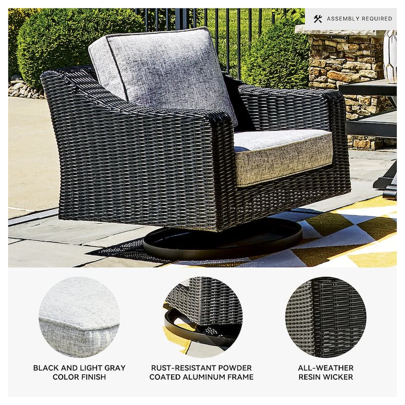 Signature Design by Ashley Beachcroft Hand-woven Wicker-look Swivel Chair - 35.38" W x 38.13" D x 34" H