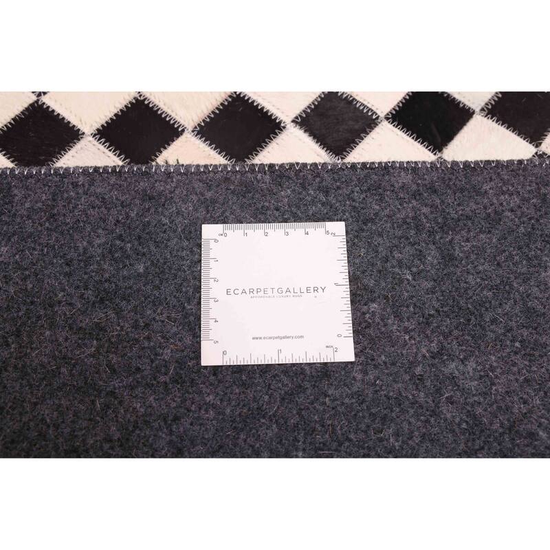ECARPETGALLERY Handmade Cowhide Patchwork Black, Cream Leather Rug - 8'1 x 10'0