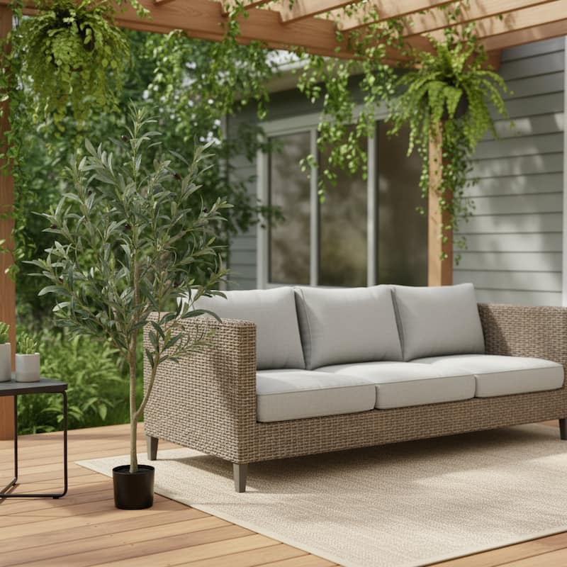 HomeRoots 47" Green Artificial Olive Tree in a Black Pot - 5.51 in. x 47.24 in. x 5.91 in. - Green - 5.51 in. x 47.24 in.  x 5.91 in.