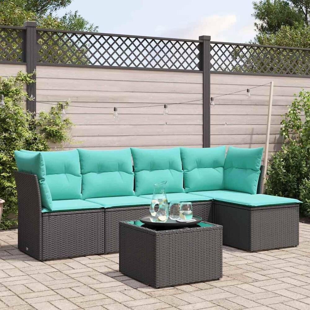 vidaXL 5/6 Piece Patio Sofa Set with Cushions Black/Brown/Gray Poly Rattan - 24.4 x 24.4 x 27.2