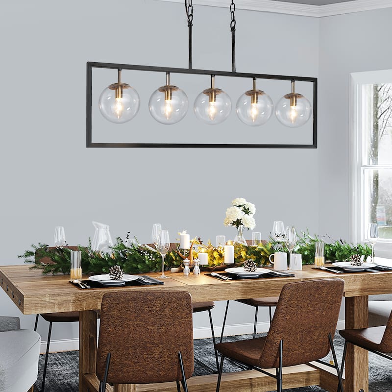 Marsie Modern Farmhouse 40-inch Linear Chandelier Globe Glass Kitchen Island Pendant Lights for Dining Room