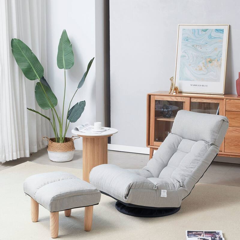 Anmytek Ergonomic Adjustable Reclining Lazy Sofa Japanese Tatami Chair for Balcony Living Room Leisure