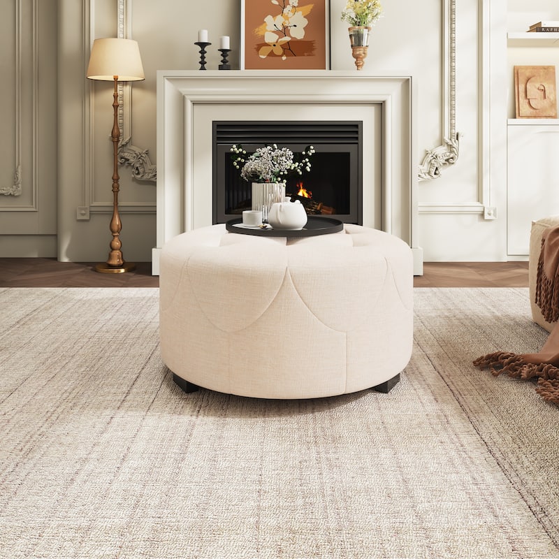 Christopher Knight Home PU Leather Button Tufted Round Ottoman