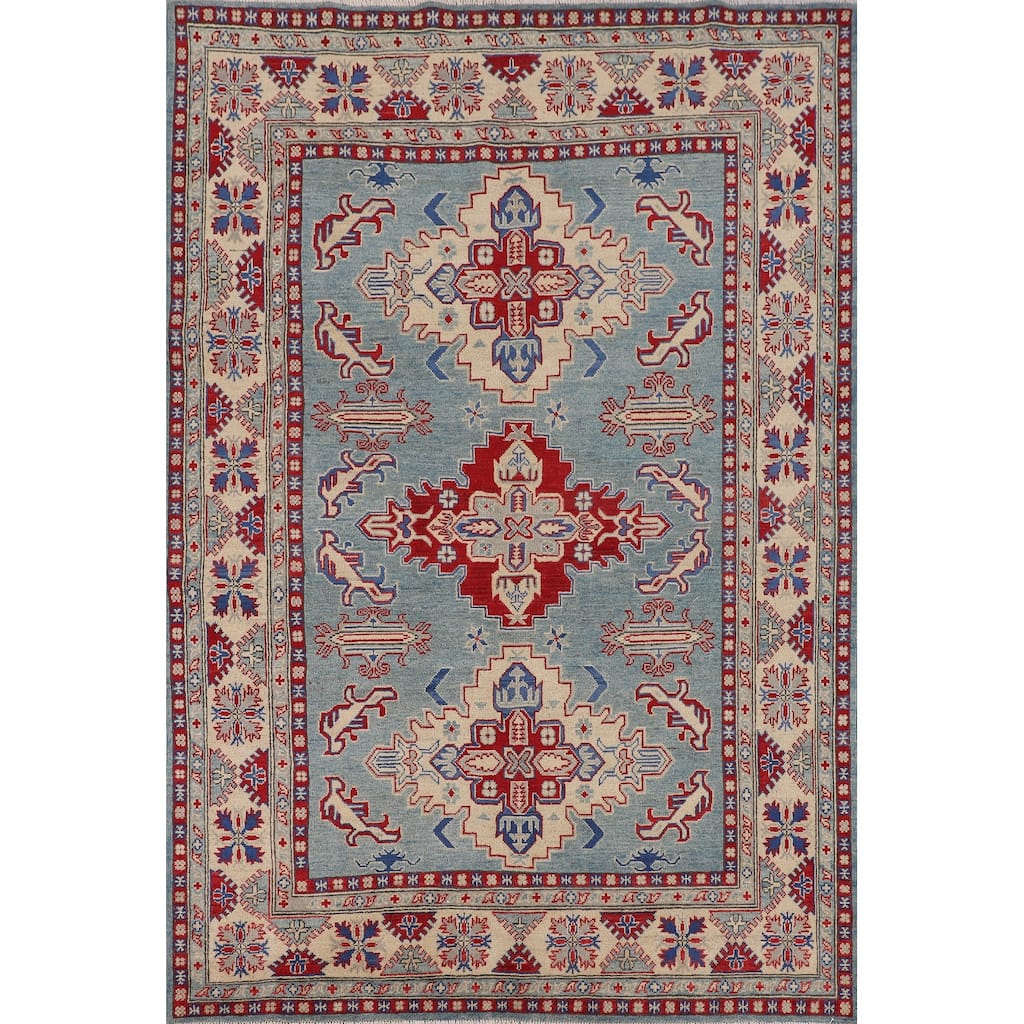 Light Blue Kazak Oriental Area Rug Hand-Knotted Wool Carpet - 5'9" x 8'1"