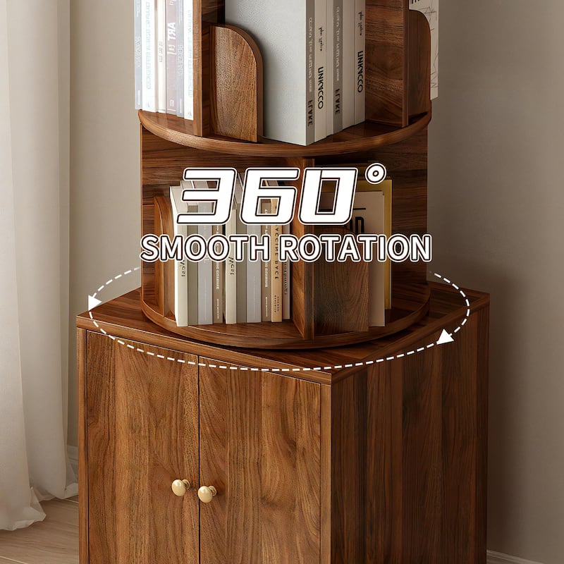 Anmytek 360 Rotating Corner Bookshelf with Wheels Space Saving Storage for Small Rooms