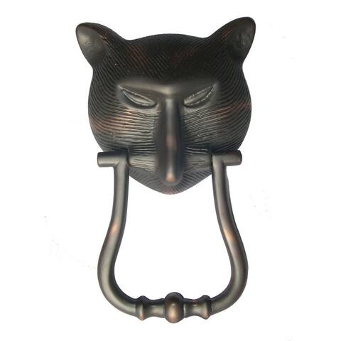 Brass Pharaoh Cat Head Front Door Knocker 8.4" H Oil Rubbed Bronze Finish Loud Metal Knockers with Hardware Renovators Supply
