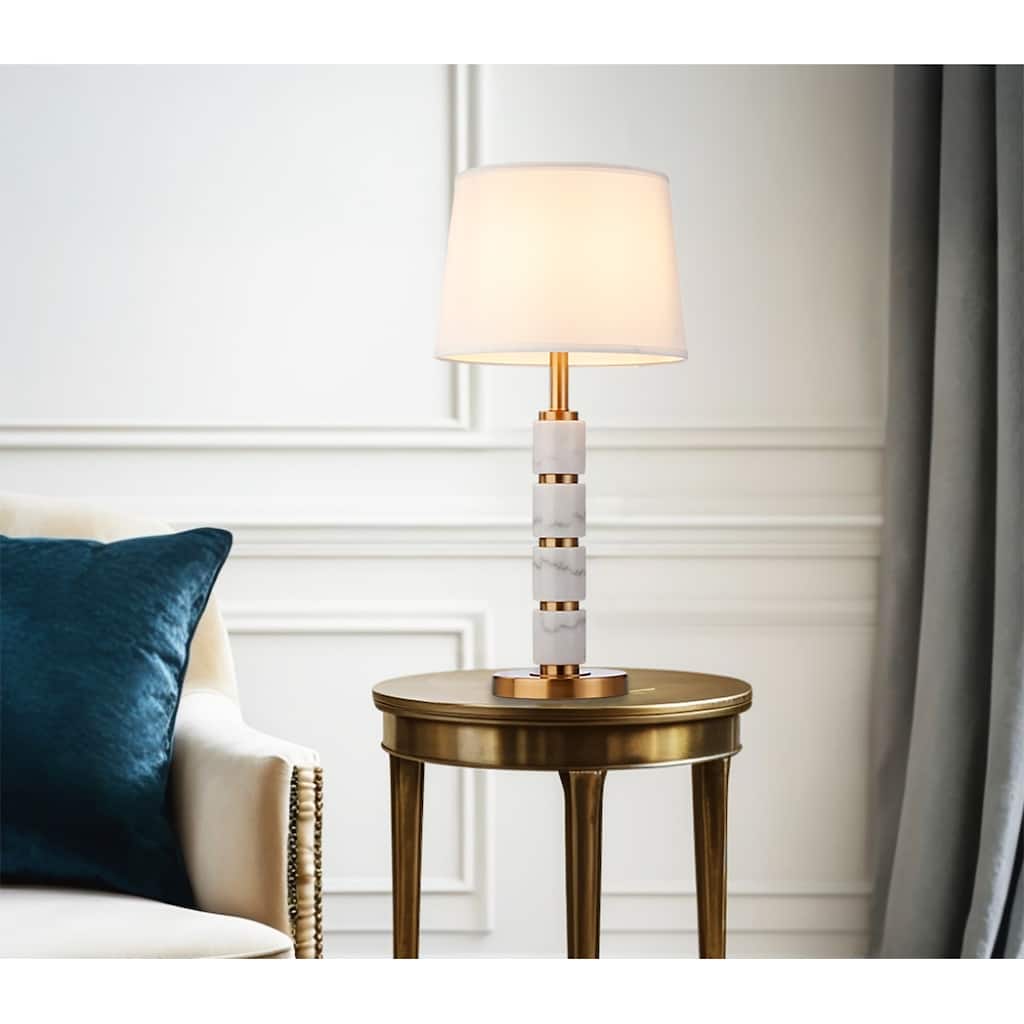 Elegant Gold Metal Table Lamp Featuring Alabaster Stone Shade, Modern Accent Lighting