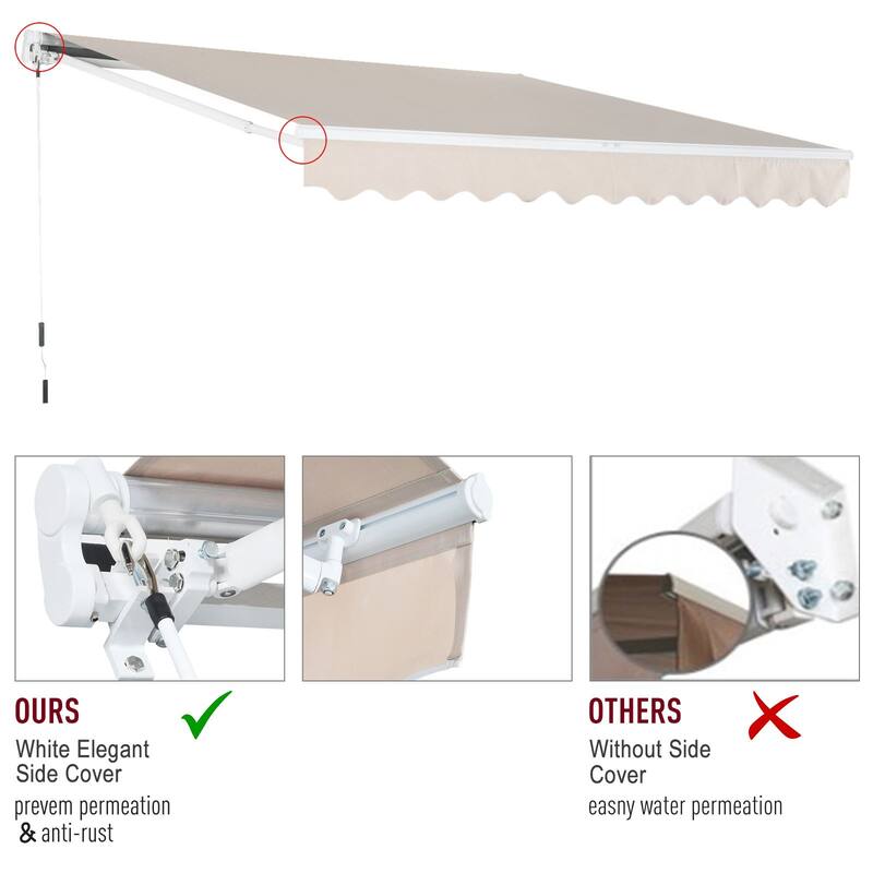 Outsunny 13' x 8' Manual Retractable Sun Shade Patio Awning with Durable Design & Adjustable Length Canopy