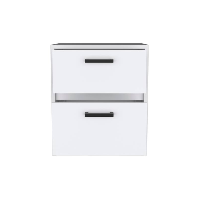 Modern Black Nightstand, Double Drawer with Metal Handles, 15.75"x12.72"x18.58"