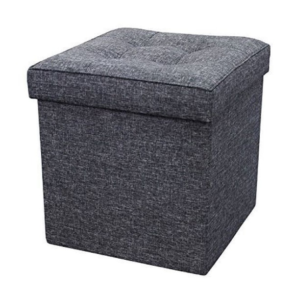 Europe Ware Durable Faux Linen Foldable Storage Ottoman And Shoe Bin - Black