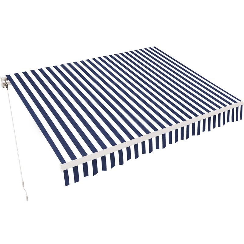 MCombo10x8Feet Manual Retractable Patio Door Window Awning Sunshade Shelter Outdoor Canopy - White/Blue