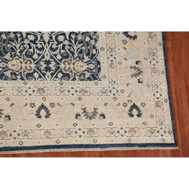 Hand Knotted Oriental 100% Wool Carpet Traditional All-Over Navy Blue & Blues Ziegler Area Rug - 9' 9'' X 8' 3''