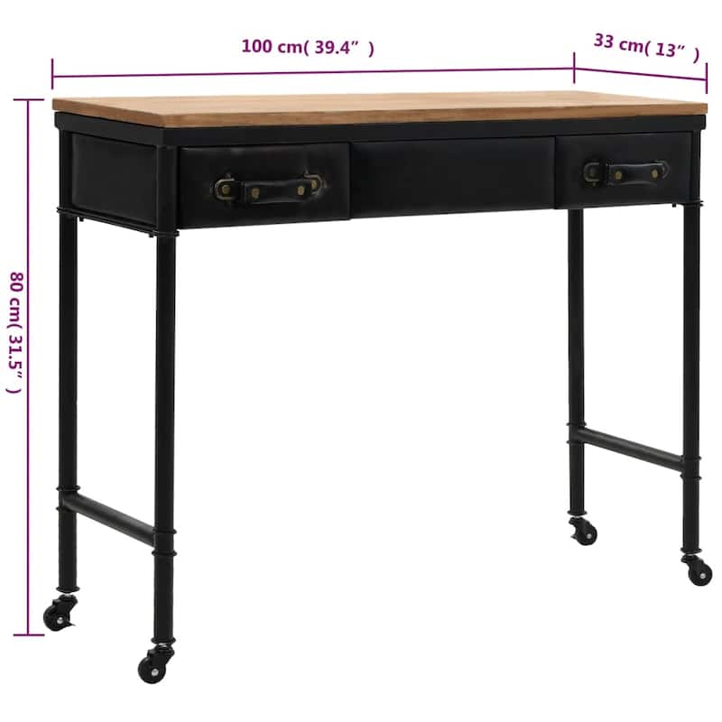 vidaXL Console Table with Castors 39.4"x13"x31.5" Solid Wood Fir - 39.4" x 13" x 31.5"