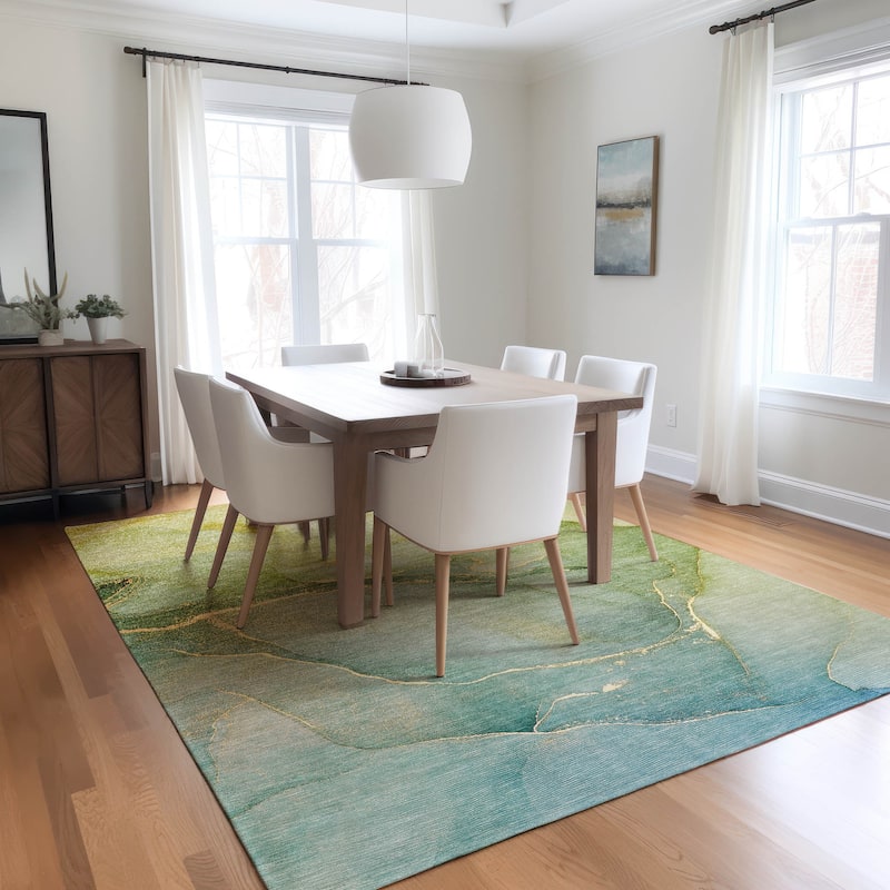 Machine Washable Indoor/ Outdoor Watercolor Chantille Rug - Green - 10' x 14'