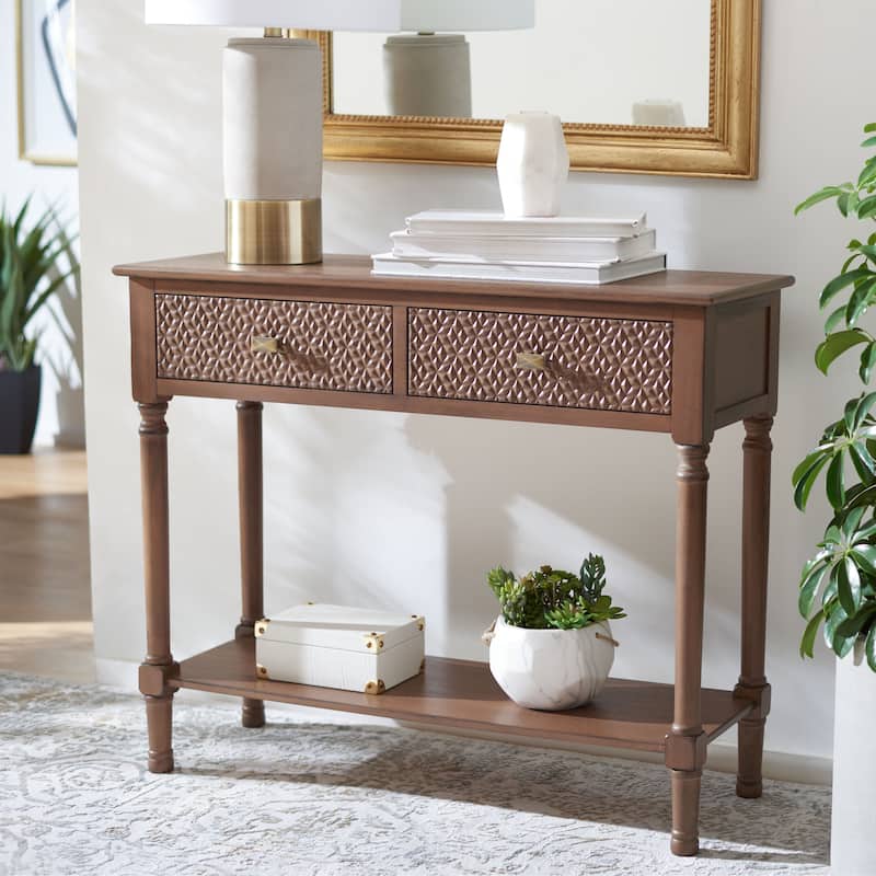 SAFAVIEH Salina 2-Drawer Console Table - 35.5" W x 13" L x 29.5" H - 36Wx13Dx30H - Brown