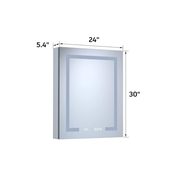 GDFStudio - Delmar Modern Aluminum LED Lighted Medicine Cabinet with Mirror Anti Fog and Digital Clock