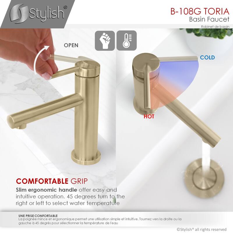 STYLISH Single Handle Modern Bathroom Basin Sink Faucet in Stainless Steel - Faucet Height: 6 3/8" Spout Height: 3 7/8"