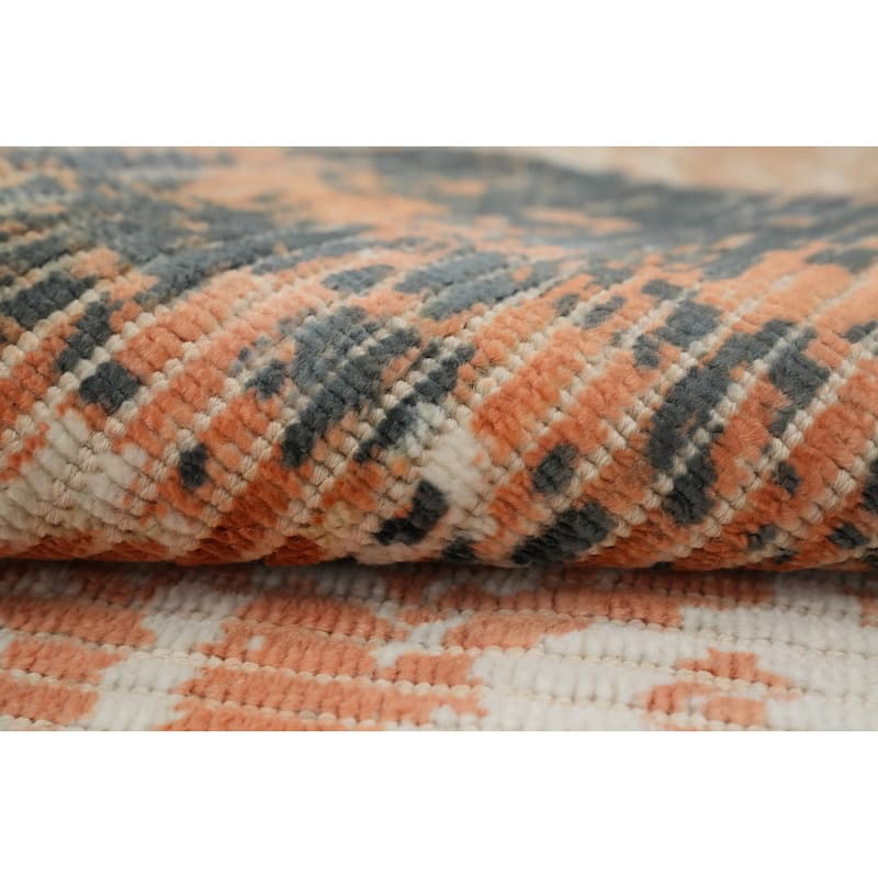 Hand Knotted Oriental Viscose Silk Carpet Modern All-Over Peach Abstract Area Rug - 4' 0'' X 2' 0''