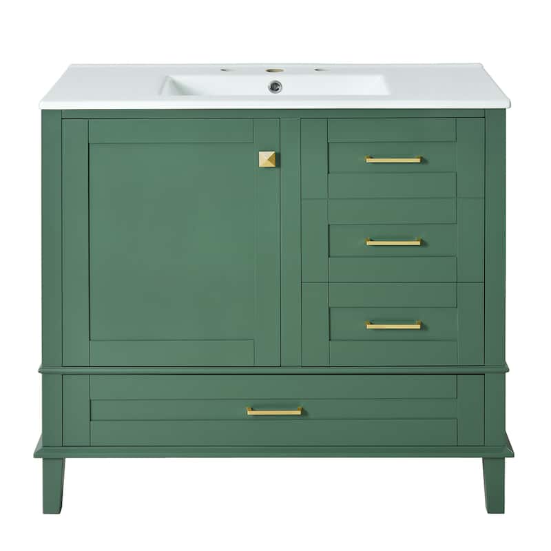 GDFStudio - Aurea Wood & Ceramic 36" Bathroom Vanity with Sink, Soft-Close Door & 3 Drawers