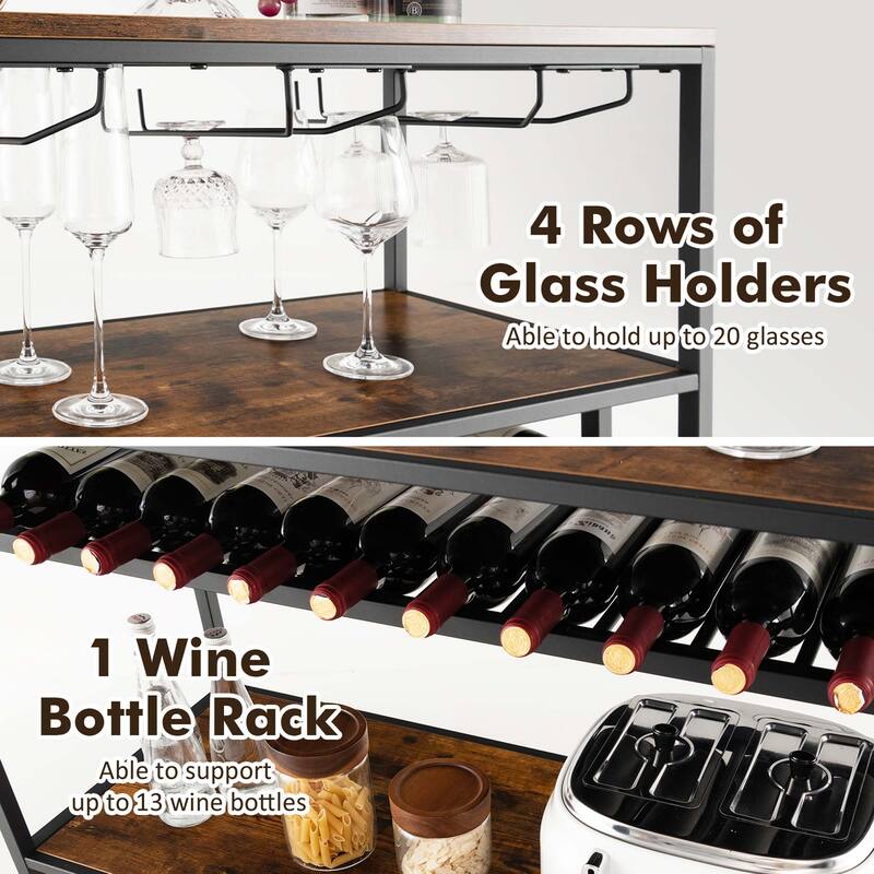 Costway Rustic Wine Rack Table 13 Bottles Wine Bar Cabinet - See Details