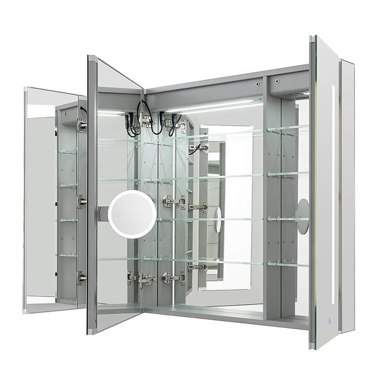 AQUADOM Signature Royale 48W LED Medicine Cabinet Defogger, 3X LED Vertically Adjustable Magnifying Mirror, Electrical Outlets