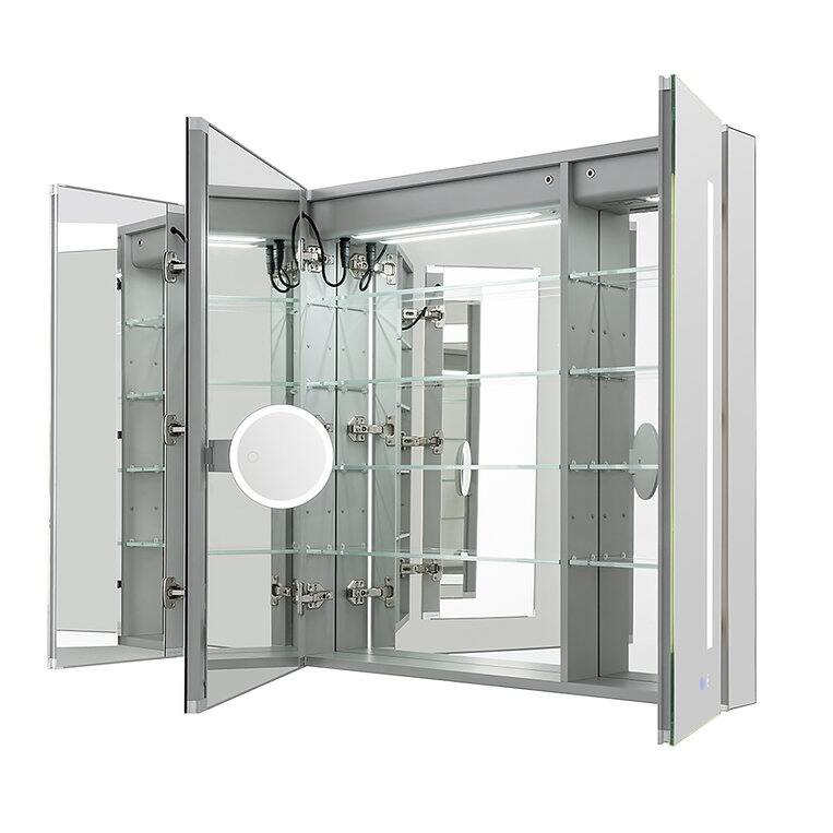 AQUADOM Signature Royale LED Medicine Cabinet Defogger, 3X Vertically Adjustable Magnifying Mirror, Clock, Electrical Outlets