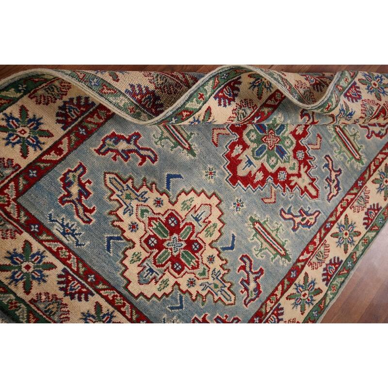 Light Blue Traditional Kazak Foyer Rug Hand-Knotted Wool Carpet - 3'3" x 4'11"