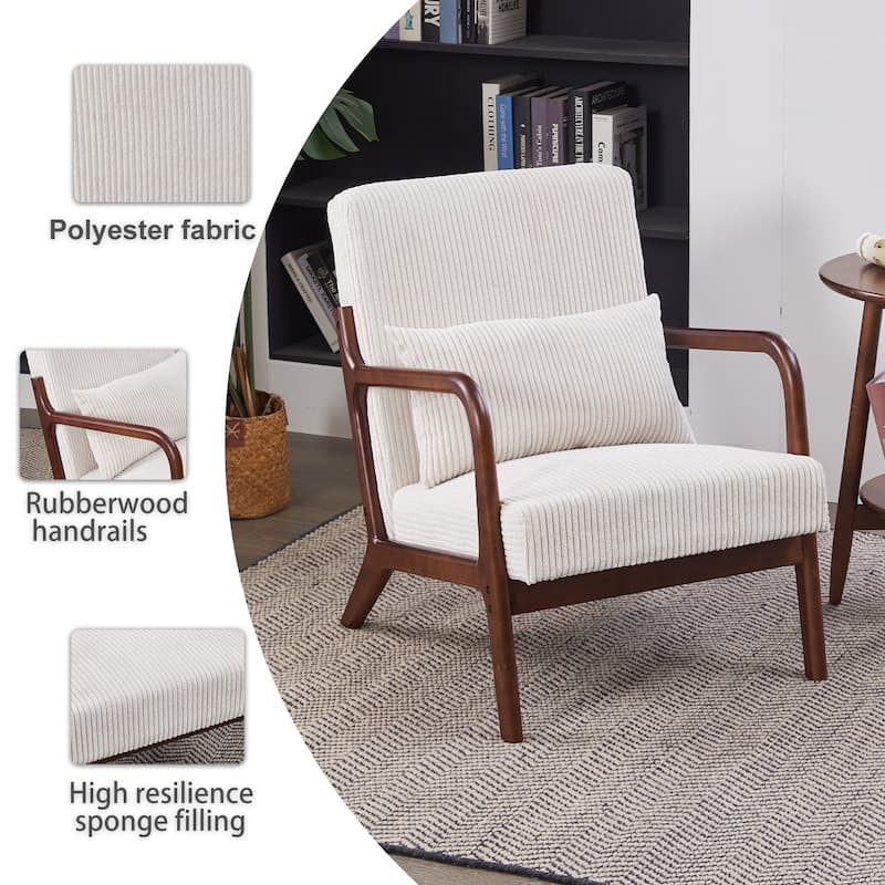 Mid-Century Modern Accent Chair – Upholstered Armchair with Pillow & Solid Wood Frame, Perfect for Living Room, Bedroom.