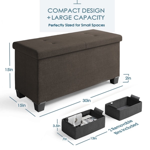 dimension image slide 3 of 24, Empyrean Tuffted Folding Foot Rest Storage Ottoman Bench with Storage Bins