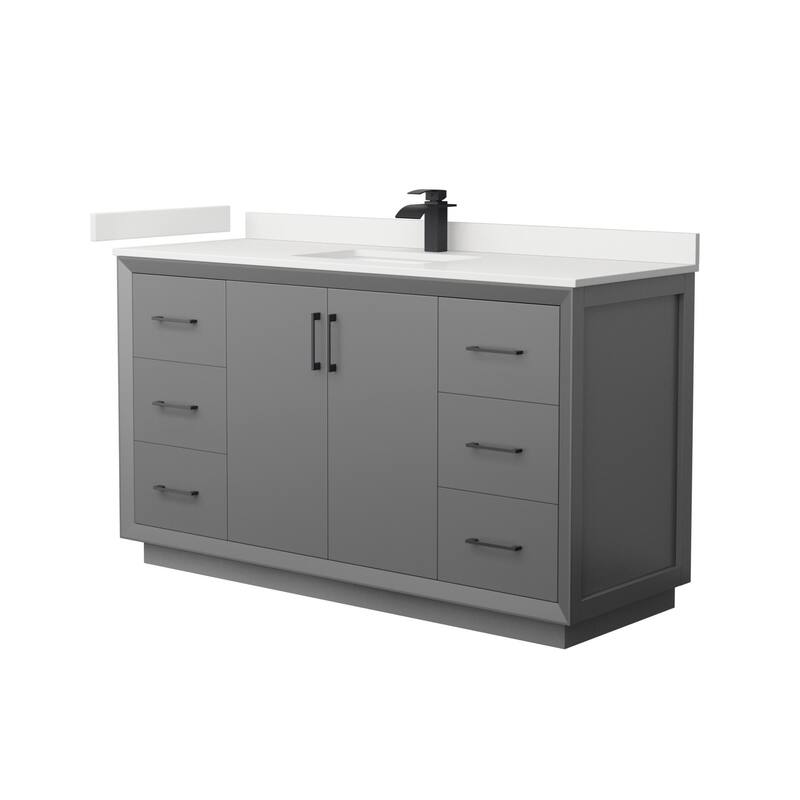 Wyndham Collection WCF414160S-QTZ-UNSMXX Strada 60" Free Standing - Dark Gray / White Quartz Top / Matte Black