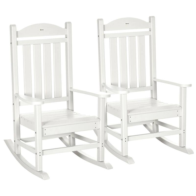 Outsunny 2 Pieces Outdoor Rocking Chair, All Weather-Resistant HDPE Rocking Patio Chairs with Rustic High Back, Armrests