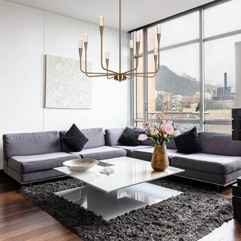 Modern Gold LED Chandelier 8-Light Wheel Candle Lights for Dining Living Room