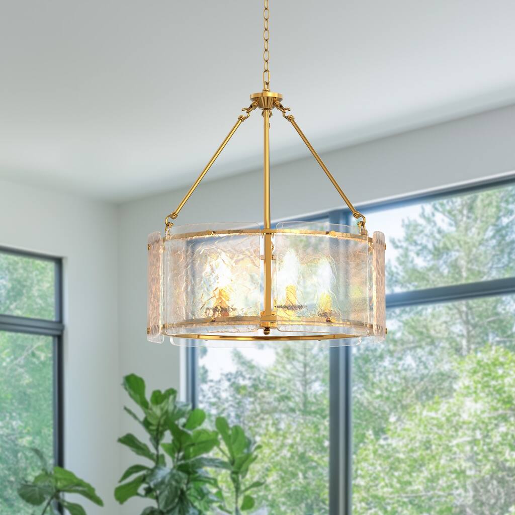 Brass 5-Light Branch Chandelier with Curved Glass Shades, E12 Base