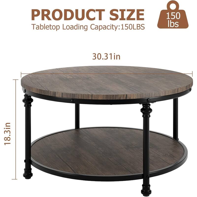 2-tier Roman Round Coffee Table for Living Room