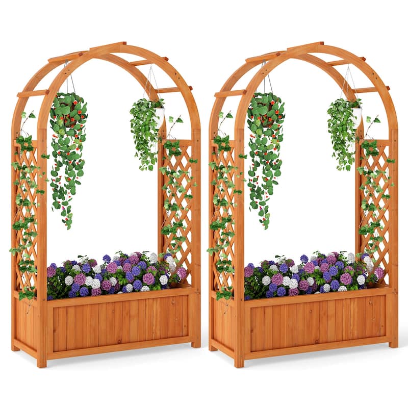 Costway 1/2 PCS Raised Garden Bed Wooden Elevated Planter Box with - Reddish Brown - 2 PCS