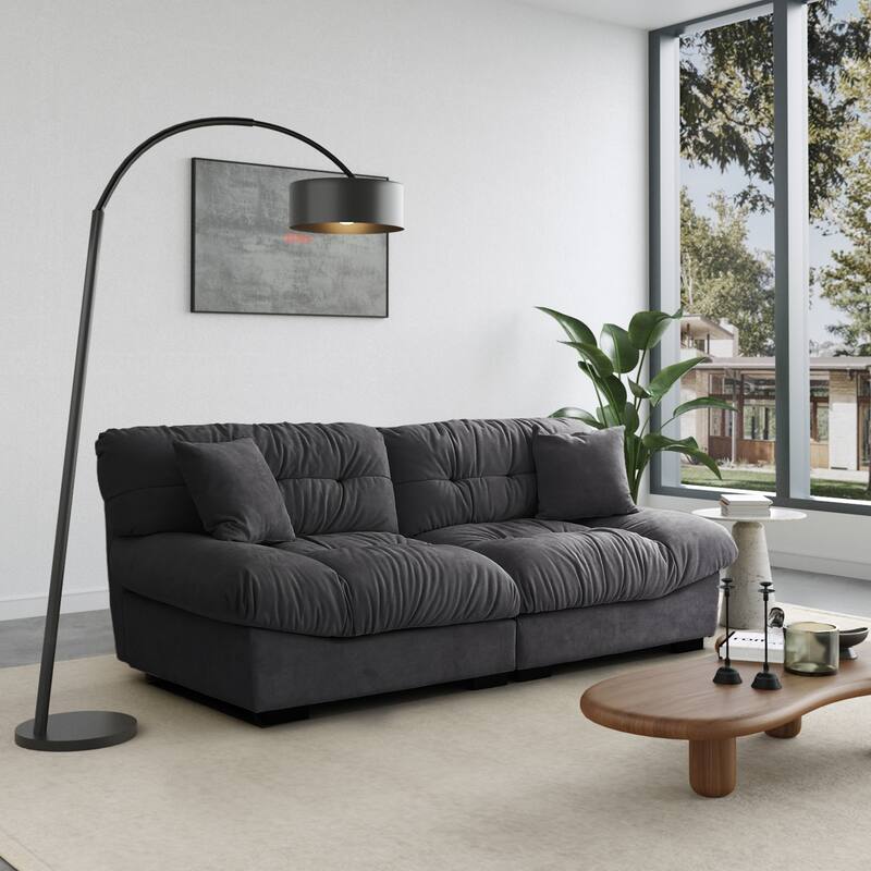 105'' Modern Section Sofa with Arms Velvet Fabric Sofa For Living Room