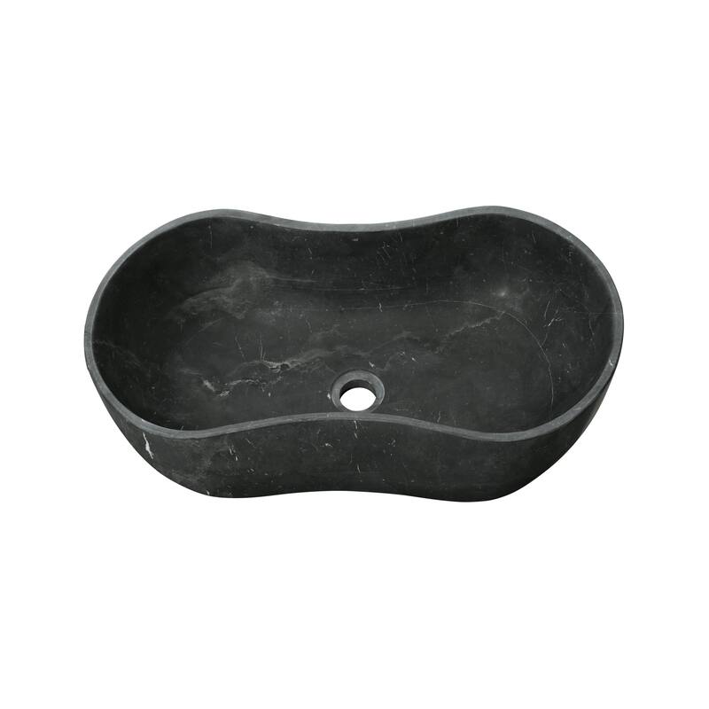 Roomfitters Marble Bathroom Vessel Sink, Natural Stone Countertop Wash Basin, Organic Wavy Vanity Bowl, Matte Finish, Dark Grey