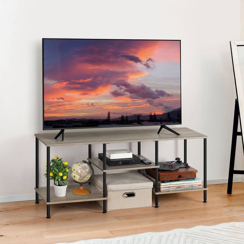 TV Stand for TVs, Entertainment Center with Open Storage Shelves, TV Media Console Table - No Outlets Grey