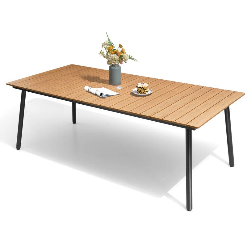 82.7in Outdoor Patio Rectangle Aluminum Wood-Like Dining Table with Umbrella Hole