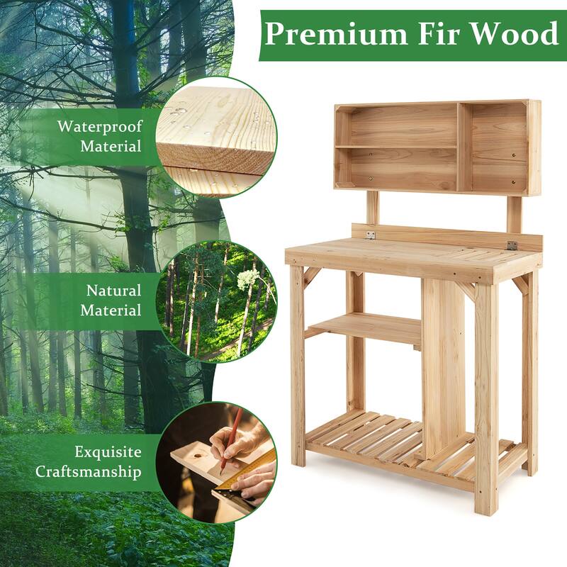 Costway Garden Potting Table Outdoor Potting Bench Wooden Workstation - See Details