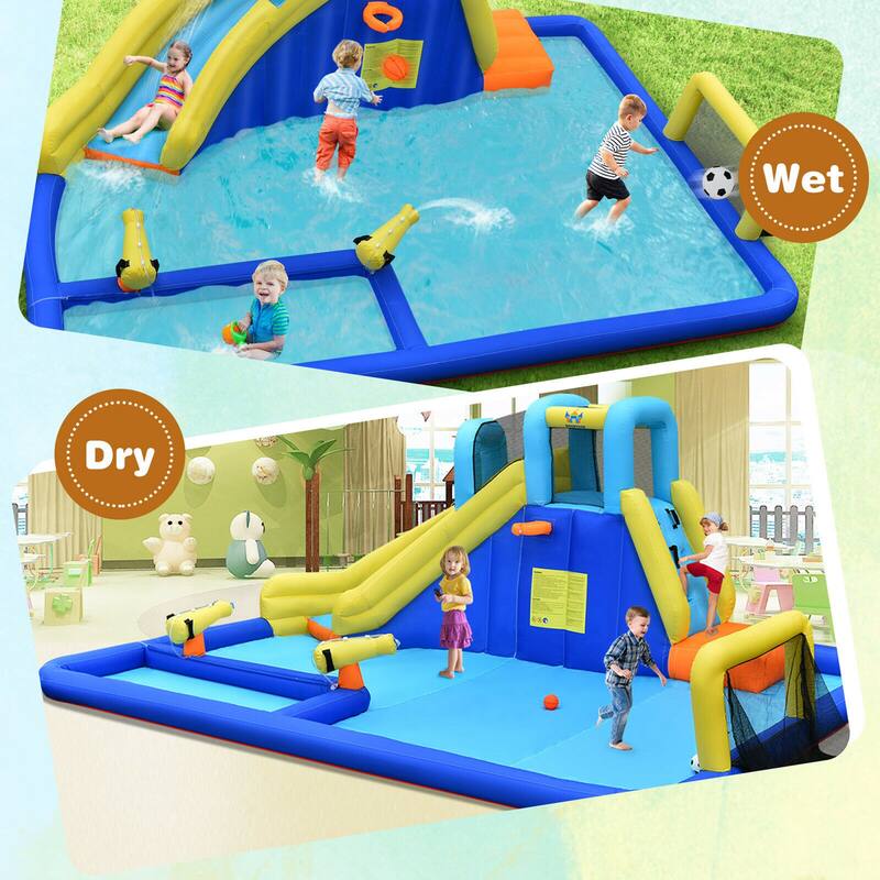 Gymax Inflatable Water Slide Climbing Bounce House Splash Pool w/ 735W - See Details
