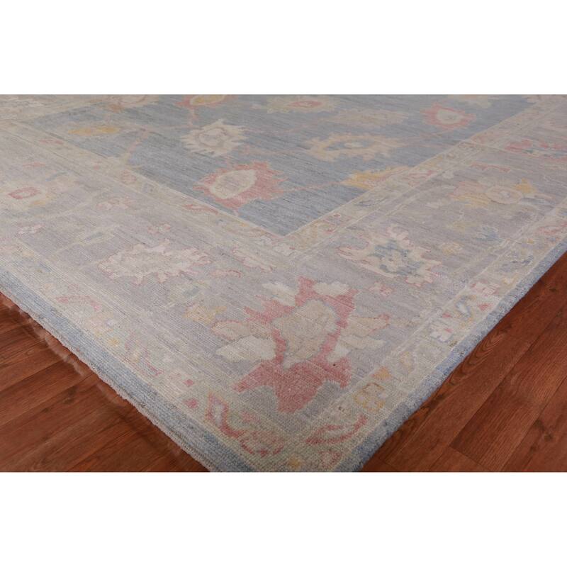 Hand Knotted Oriental 100% Wool Carpet Transitional All-Over Navy Blue & Blues Oushak Area Rug - 12' 5'' X 8' 11''