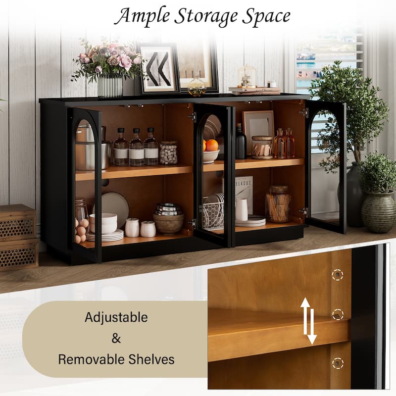 4-Door Arched Glass Buffet Sideboard with Adjustable Shelves by Harper&Bright Designs
