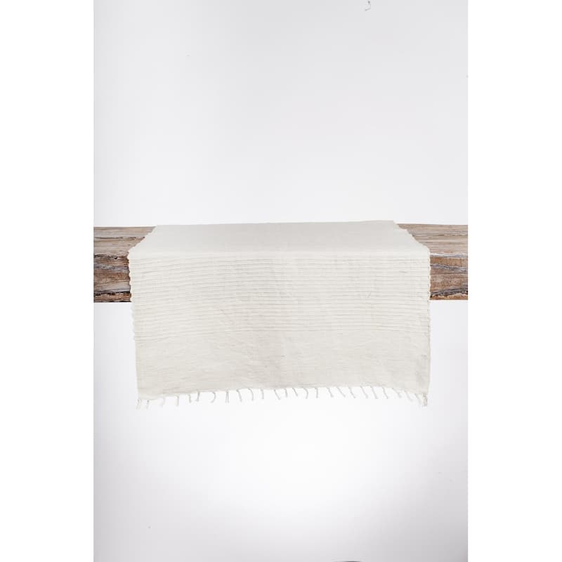 Hand-Spun Cotton Table Runner 14x72 Inches White with Ribbed Design and Decorative Tassels - 14 x 72 inches