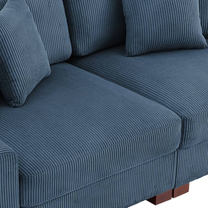 118" W Corduroy L-shape Modular Sectional Sofa with Pillows