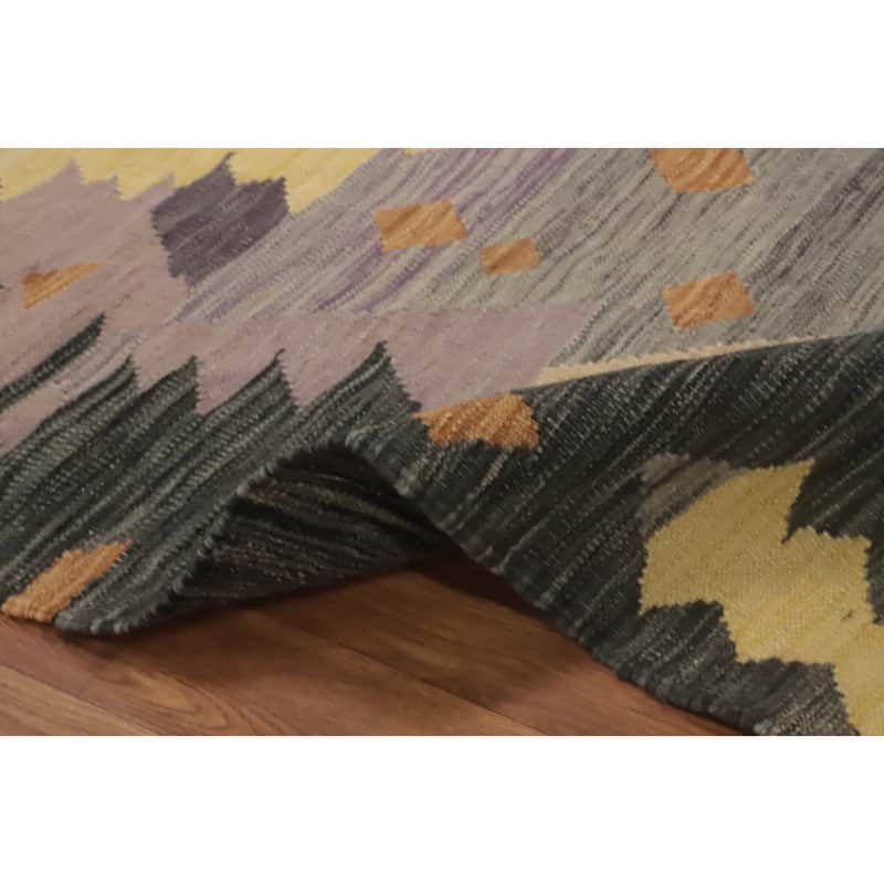 Hand Woven Oriental 100% Wool Carpet Southwestern Tribal Purples Kilim Runner Rug - 9' 4'' X 3' 1''