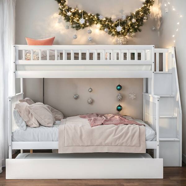 slide 2 of 13, Twin Over Full Bunk Bed With Trundle And Staircase for Bedroom White