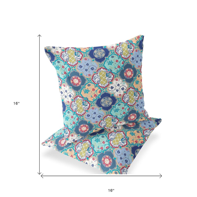 HomeRoots Set of Two 16" X 16" Green and Pink Blown Seam Floral Indoor Outdoor Throw Pillow - 16.00' X '16.00' X '5.00