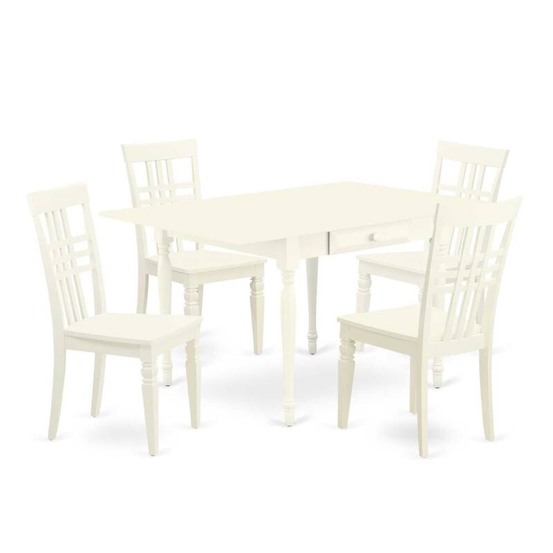 5-Piece Linen White Finish Solid Wood Top - Dining Room Set - Seats 4