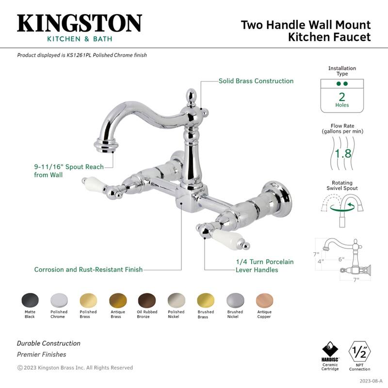 Heritage Two-Handle Wall Mount Bridge Kitchen Faucet